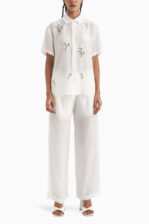 Le Sureau Ivory White Embroidered Co-ord Set