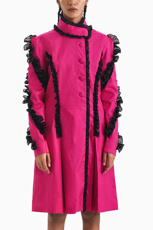 Le Rose Pink Ruffled Shirtwaist Dress