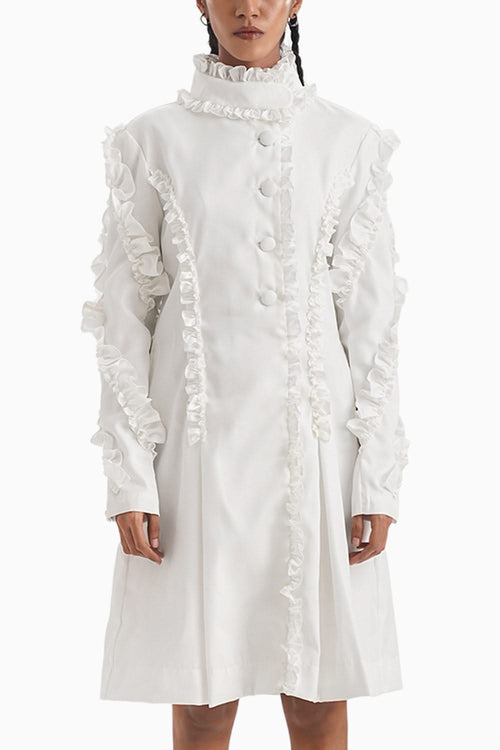 Mon Chou White Ruffled Shirtwaist Dress