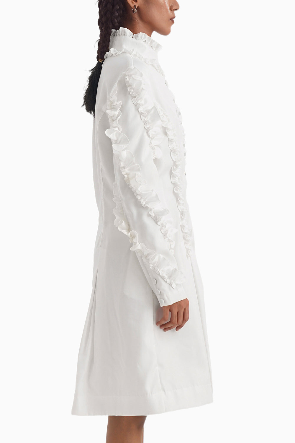 Mon Chou White Ruffled Shirtwaist Dress