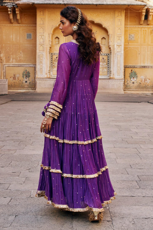 Imperial Purple Tiered Angrakha with Dupatta