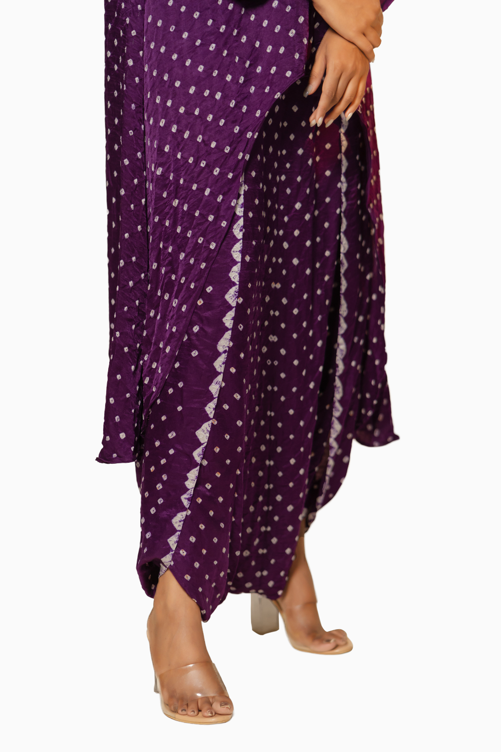 Purple Asymmetrical Overlap Dhoti Set