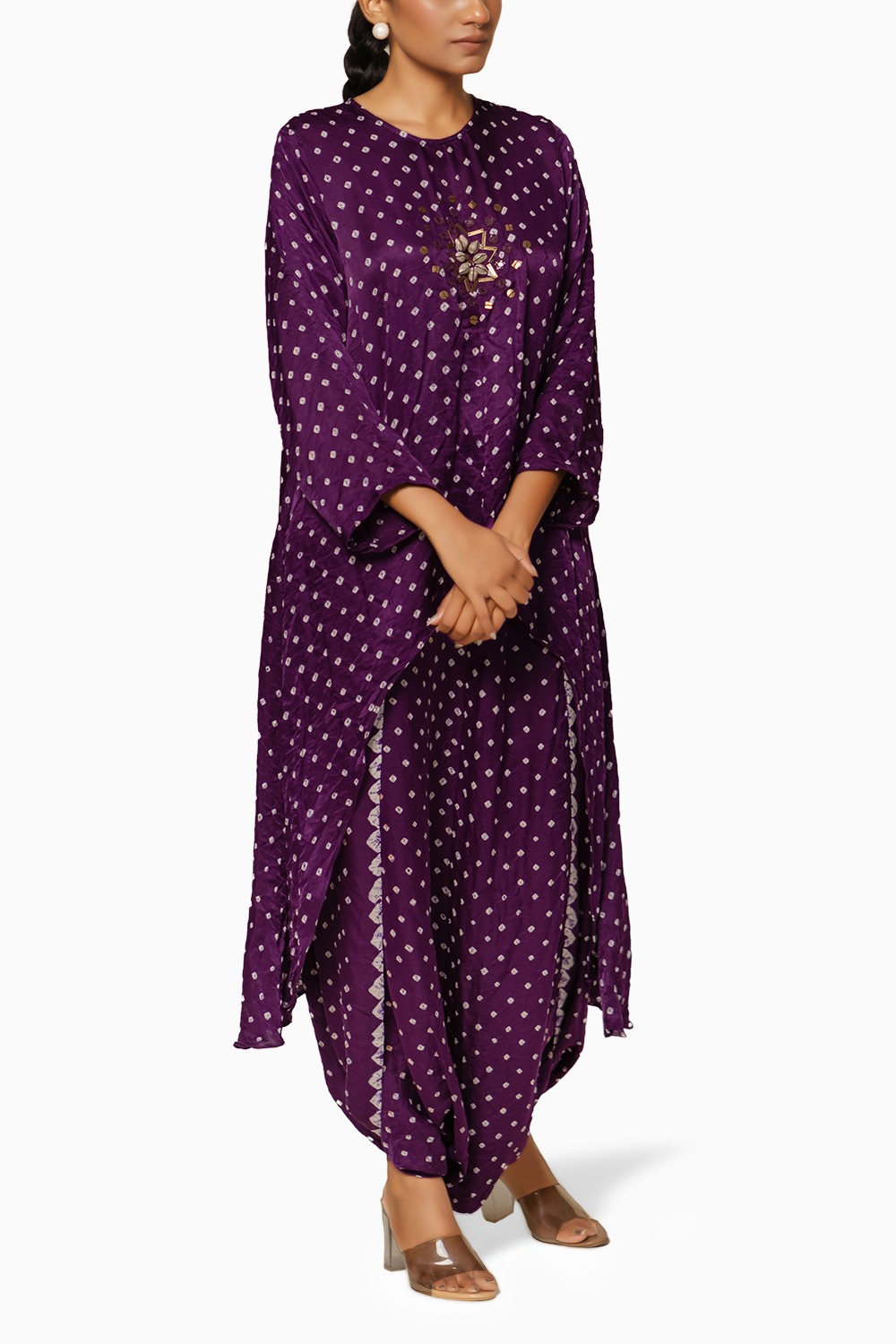 Purple Asymmetrical Overlap Dhoti Set