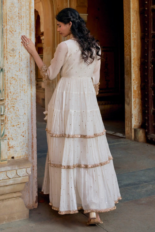 Ivory Tiered Angrakha with Dupatta