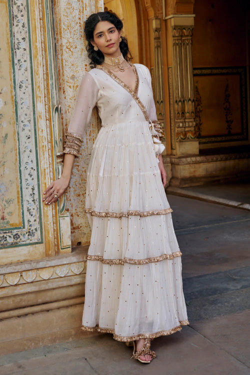 Ivory Tiered Angrakha with Dupatta