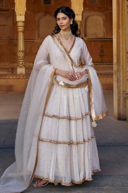Ivory Tiered Angrakha with Dupatta