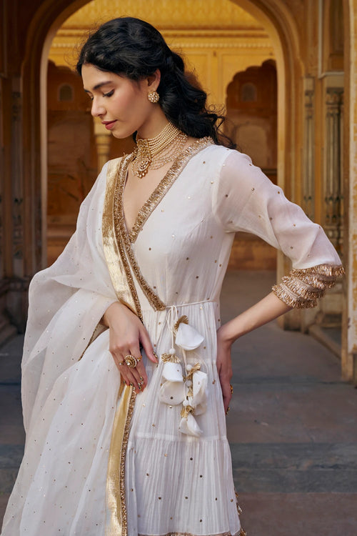 Ivory Tiered Angrakha with Dupatta