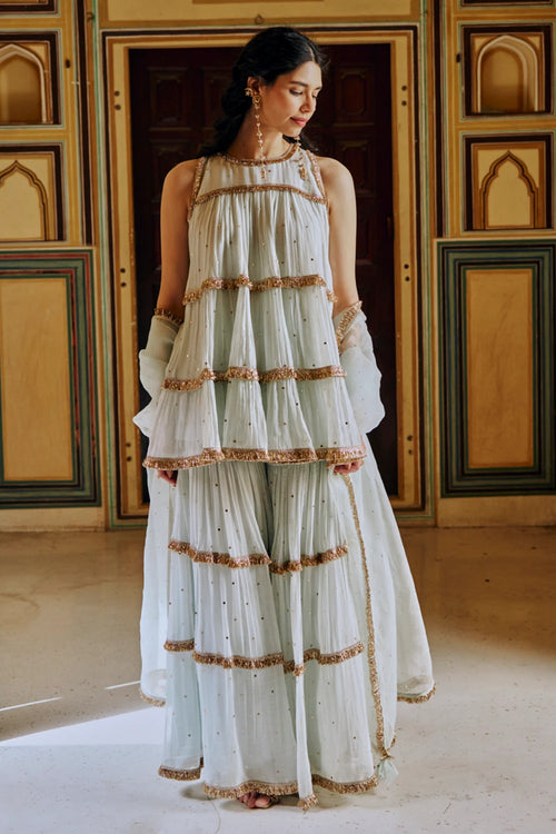 Seafoam 4 Tier Peplum Sharara
