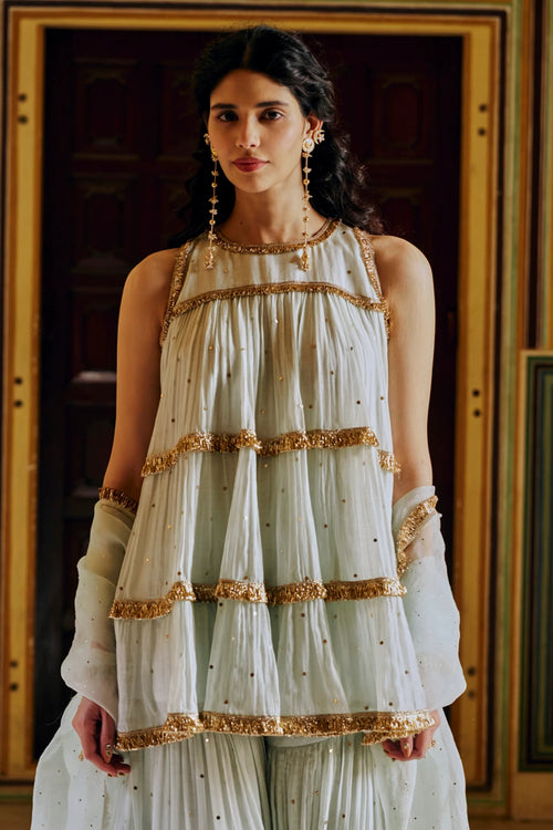 Seafoam 4 Tier Peplum Sharara