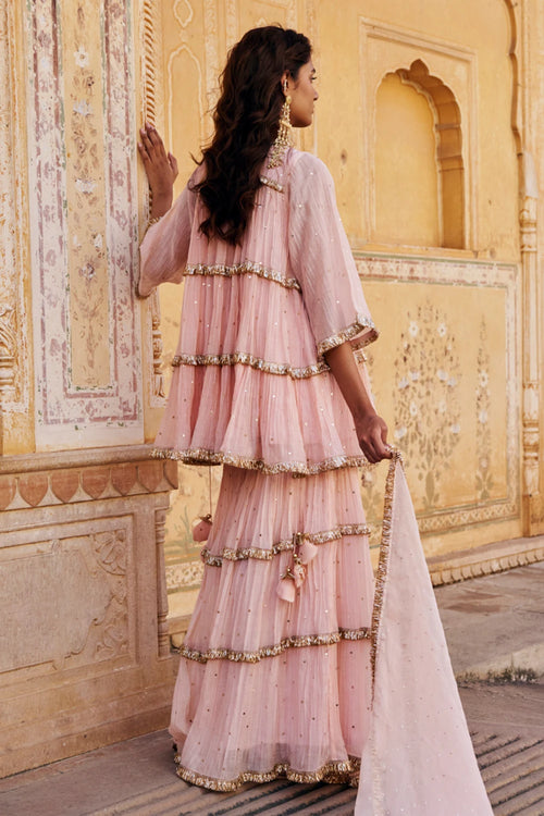 Vintage Blush 4 Tiear Peplum Sharara