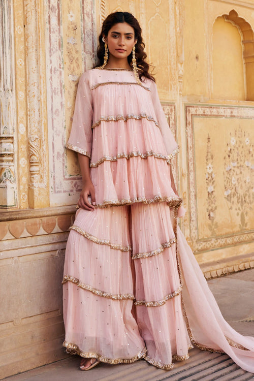 Vintage Blush 4 Tiear Peplum Sharara