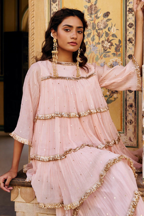 Vintage Blush 4 Tiear Peplum Sharara