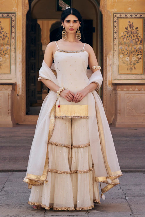 Ivory Spaghetti Straight Sharara