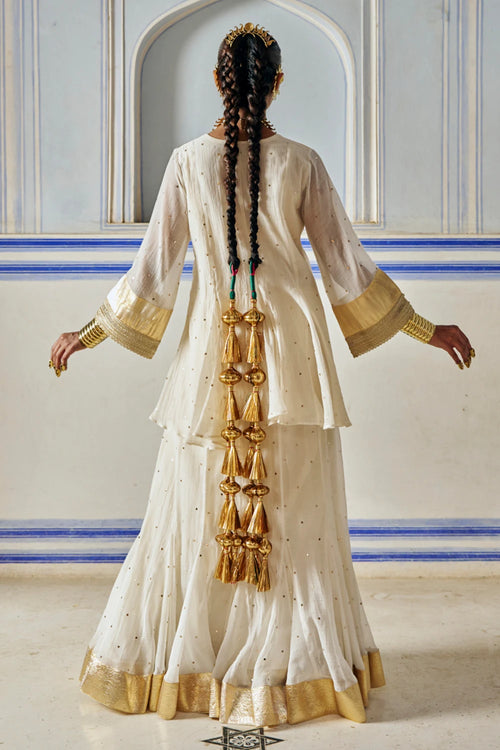 Ivory Mukesh Double Layer Jacket with Pants