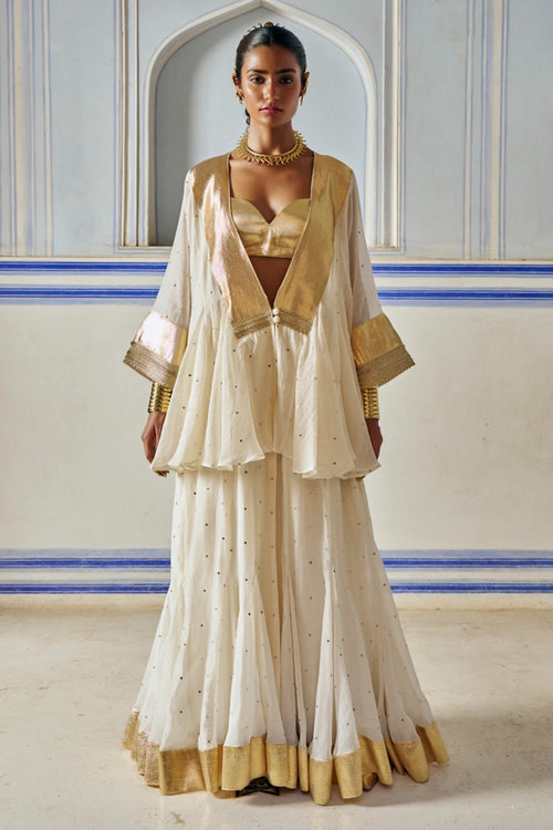 Ivory Mukesh Double Layer Jacket with Pants