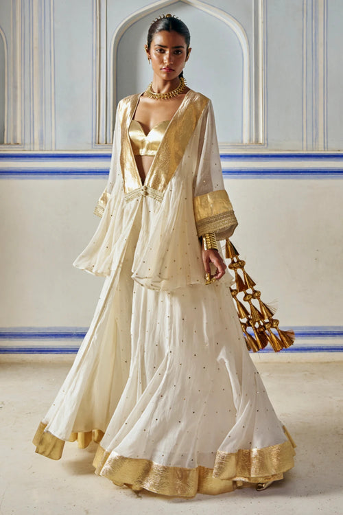 Ivory Mukesh Double Layer Jacket with Pants