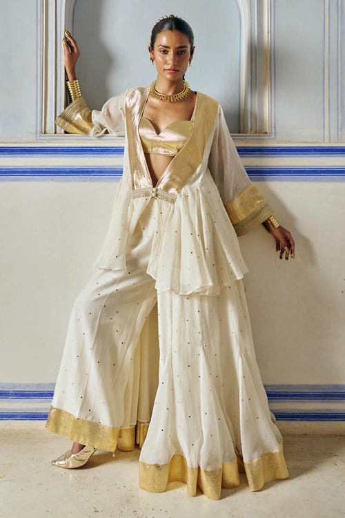 Ivory Mukesh Double Layer Jacket with Pants