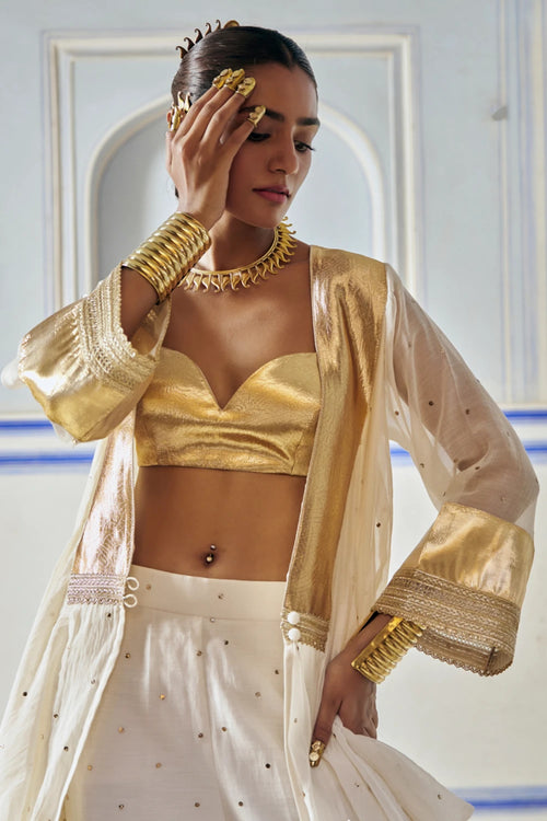 Ivory Mukesh Double Layer Jacket with Pants