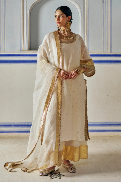 Ivory Straight Kurta with Wide Pants