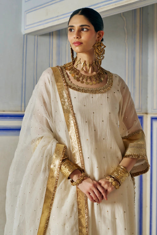 Ivory Straight Kurta with Wide Pants