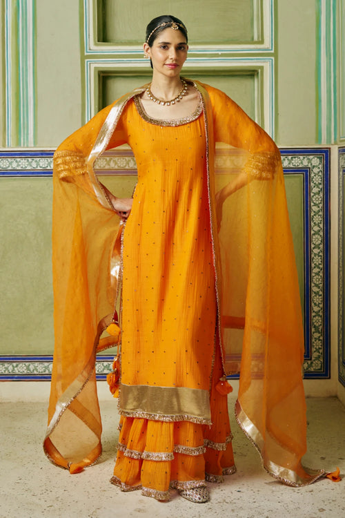 Saffron Straight Kurta with Sharara