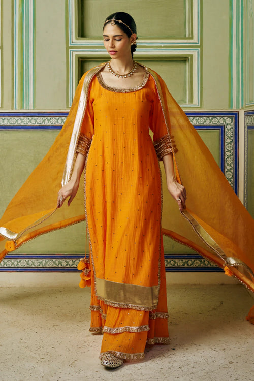 Saffron Straight Kurta with Sharara