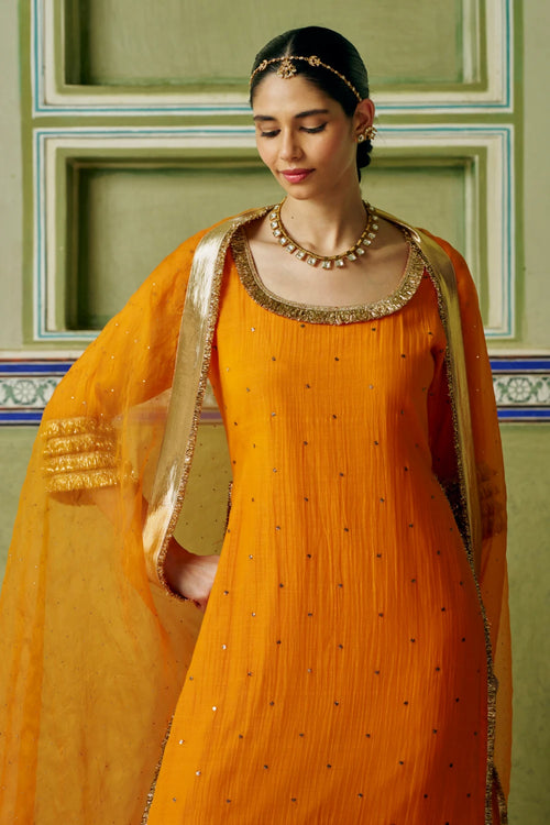 Saffron Straight Kurta with Sharara