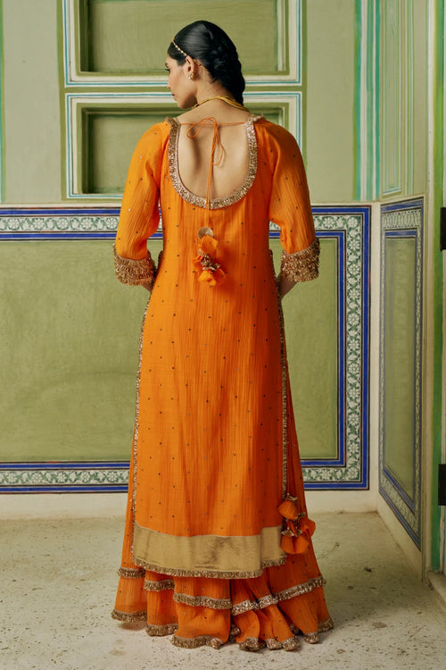 Saffron Straight Kurta with Sharara
