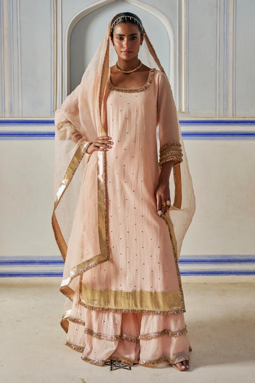 Vintage Blush Straight Kurta with Sharara