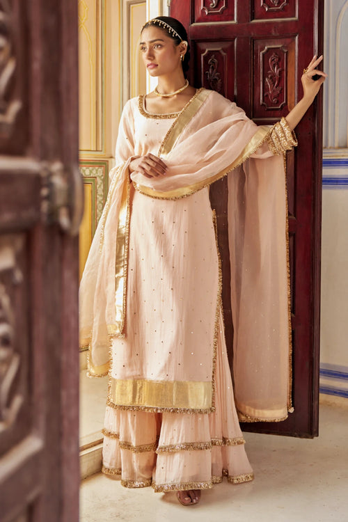 Vintage Blush Straight Kurta with Sharara