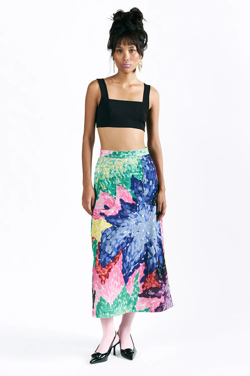 Linear Bloom Midi Skirt