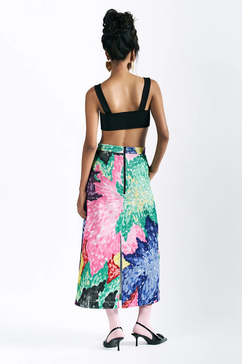 Linear Bloom Midi Skirt