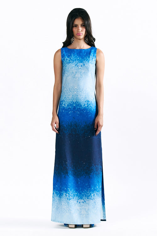 Mosaic Cobalt Boat Neck Maxi Dress