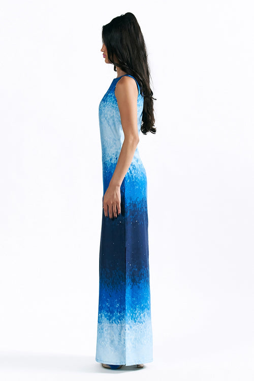 Mosaic Cobalt Boat Neck Maxi Dress