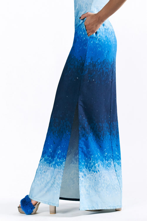 Mosaic Cobalt Boat Neck Maxi Dress