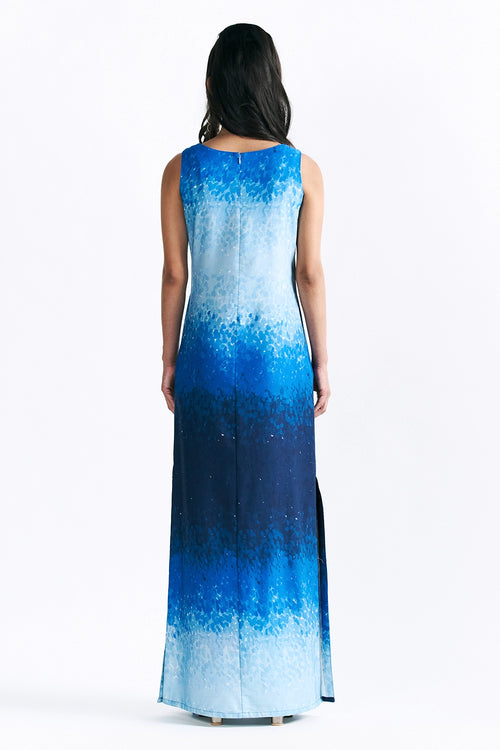 Mosaic Cobalt Boat Neck Maxi Dress