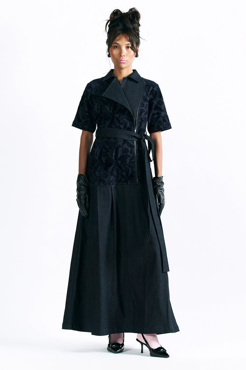 Velvet Blossom Belted Midi Dress