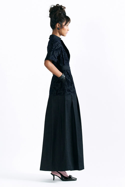 Velvet Blossom Belted Midi Dress