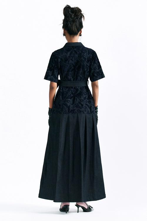 Velvet Blossom Belted Midi Dress