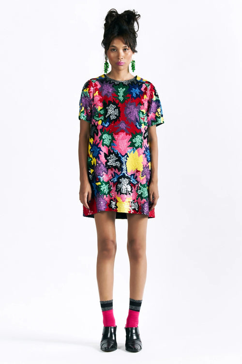 Mosaic Peonies Sequin Dress