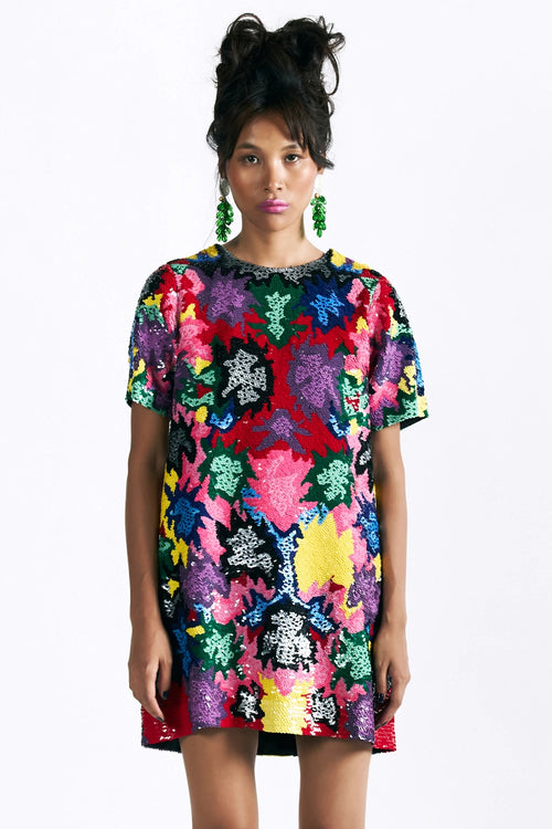 Mosaic Peonies Sequin Dress