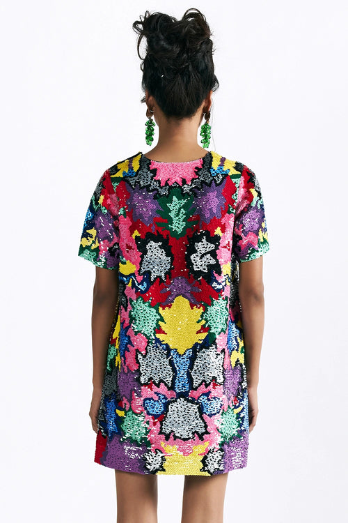 Mosaic Peonies Sequin Dress