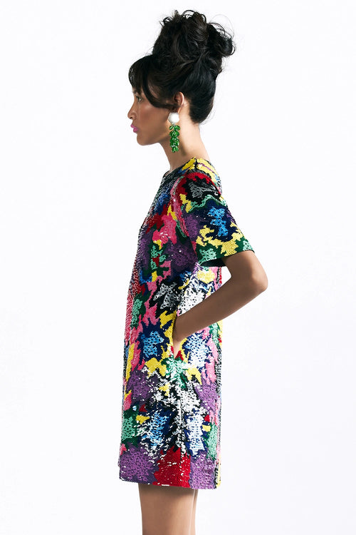 Mosaic Peonies Sequin Dress