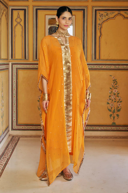 Saffron Center Line Kaaftan with Pant