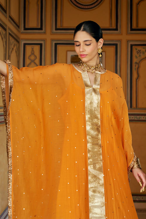 Saffron Center Line Kaaftan with Pant