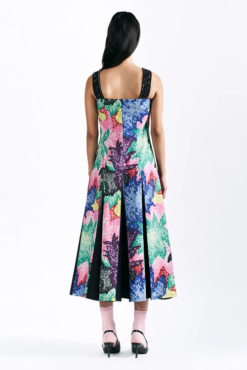 Mosaic Peonies Box Pleat Midi Dress