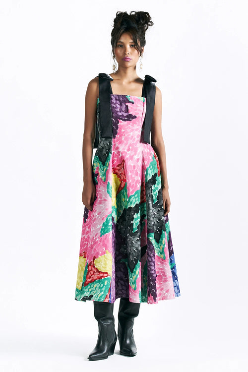 Linear Bloom Midi Dress