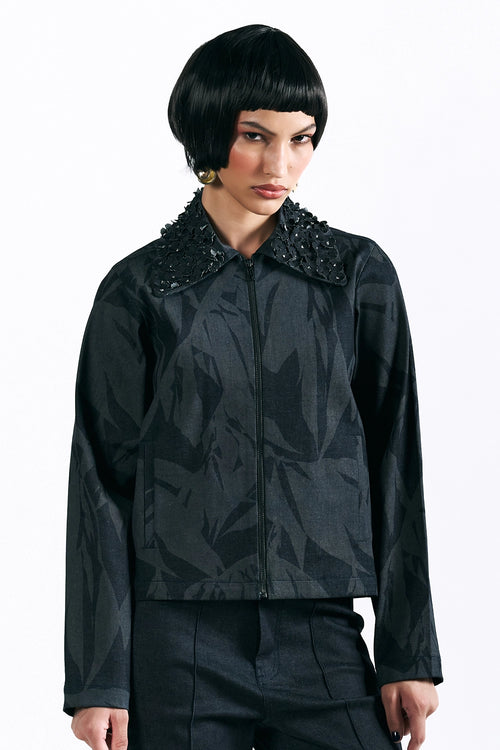 Etched Blossom Cropped Jacket