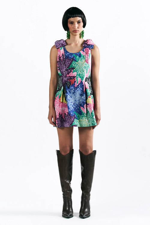 Mosaic Peonies Mini Dress