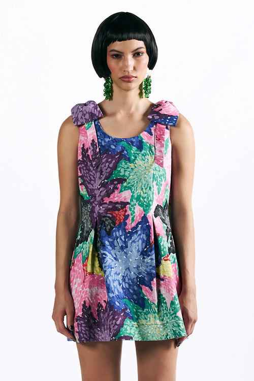 Mosaic Peonies Mini Dress